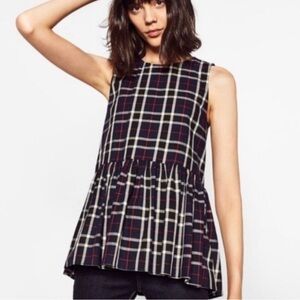 Zara Trafaluc Collection Plaid Sleeveless Peplum Top
